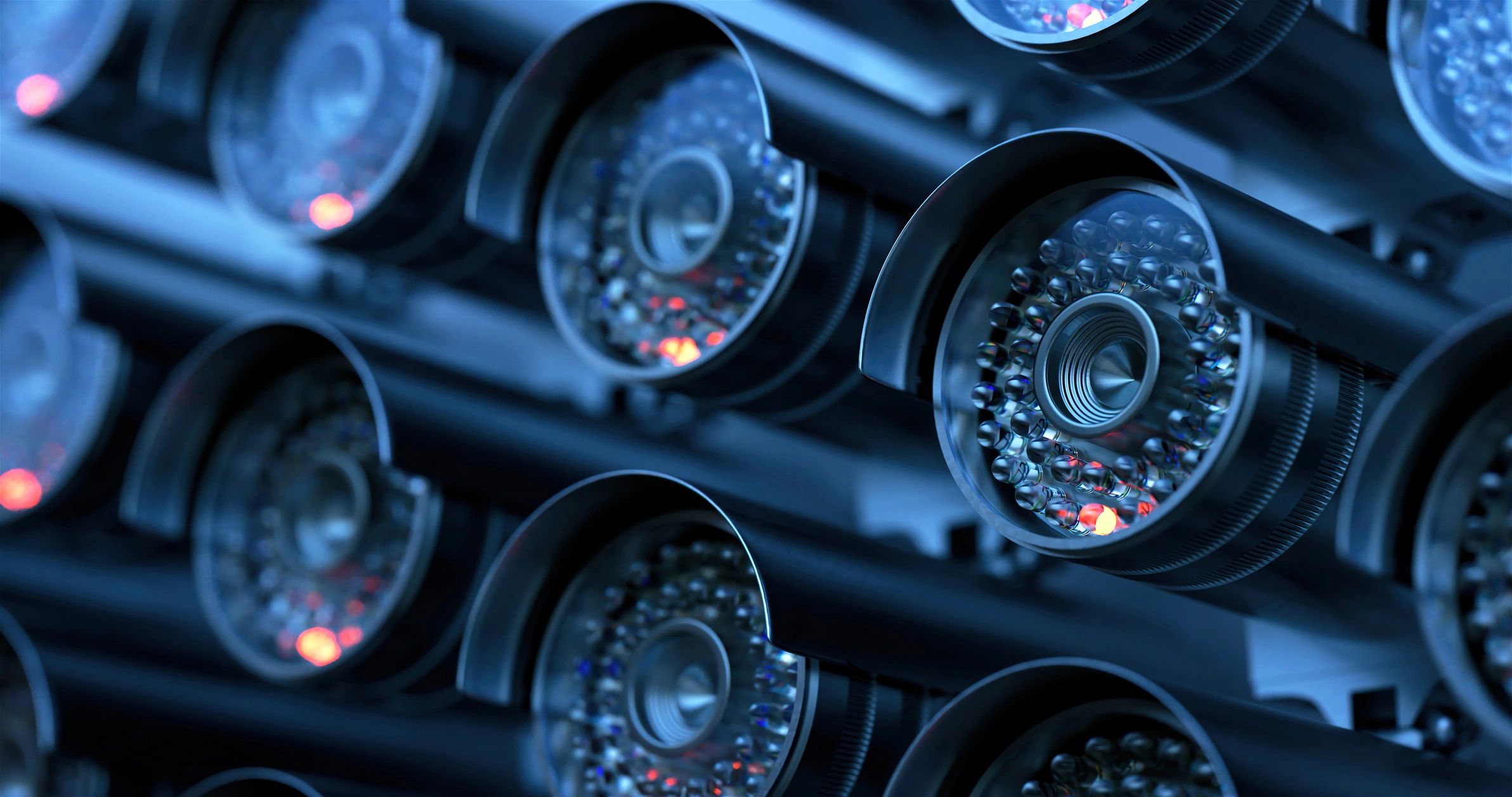 Security surveillance cameras mounted outdoors