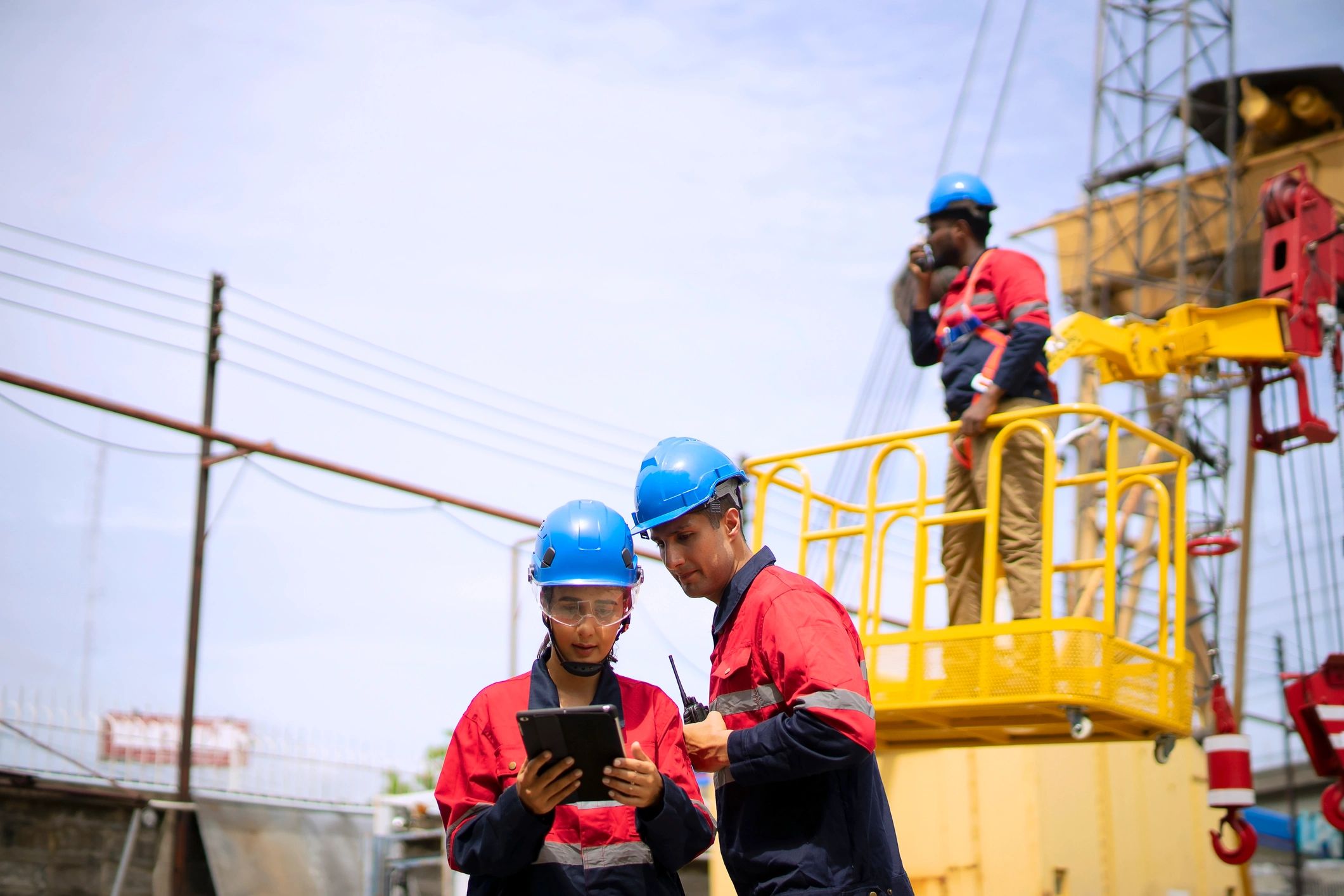 Telecom field team working on site