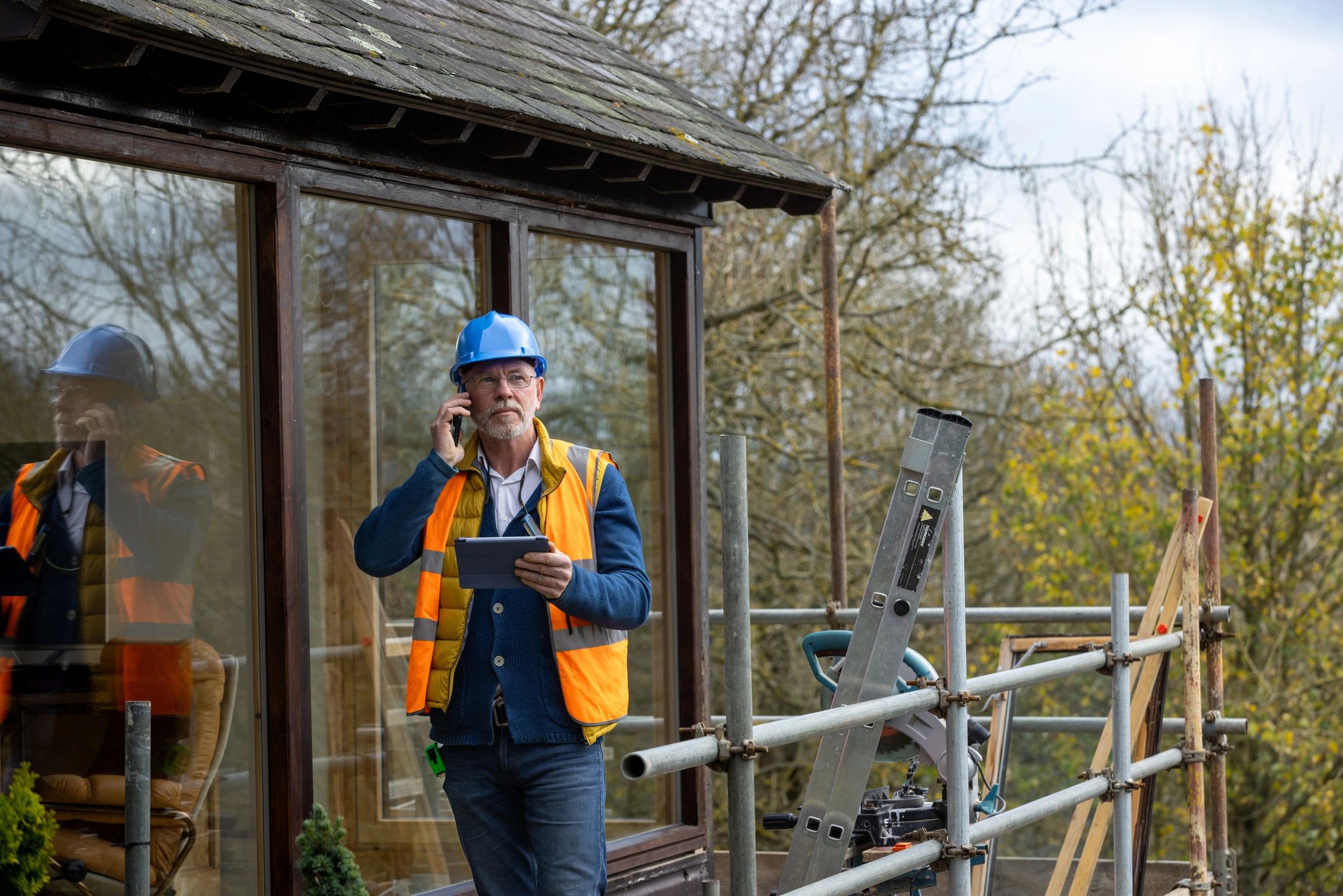 Technician coordinating telecom installation work