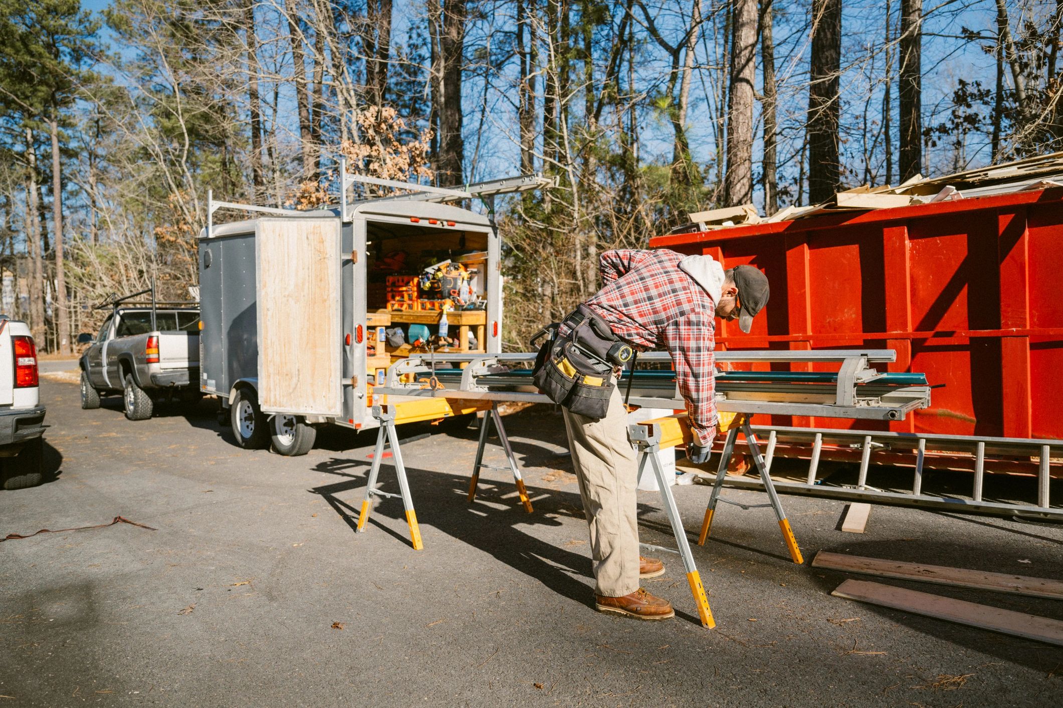 Technician preparing equipment on site