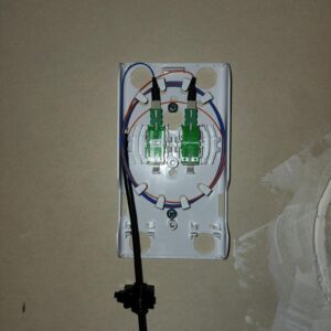 Wall-mounted fiber optic outlet with green SC/APC connectors