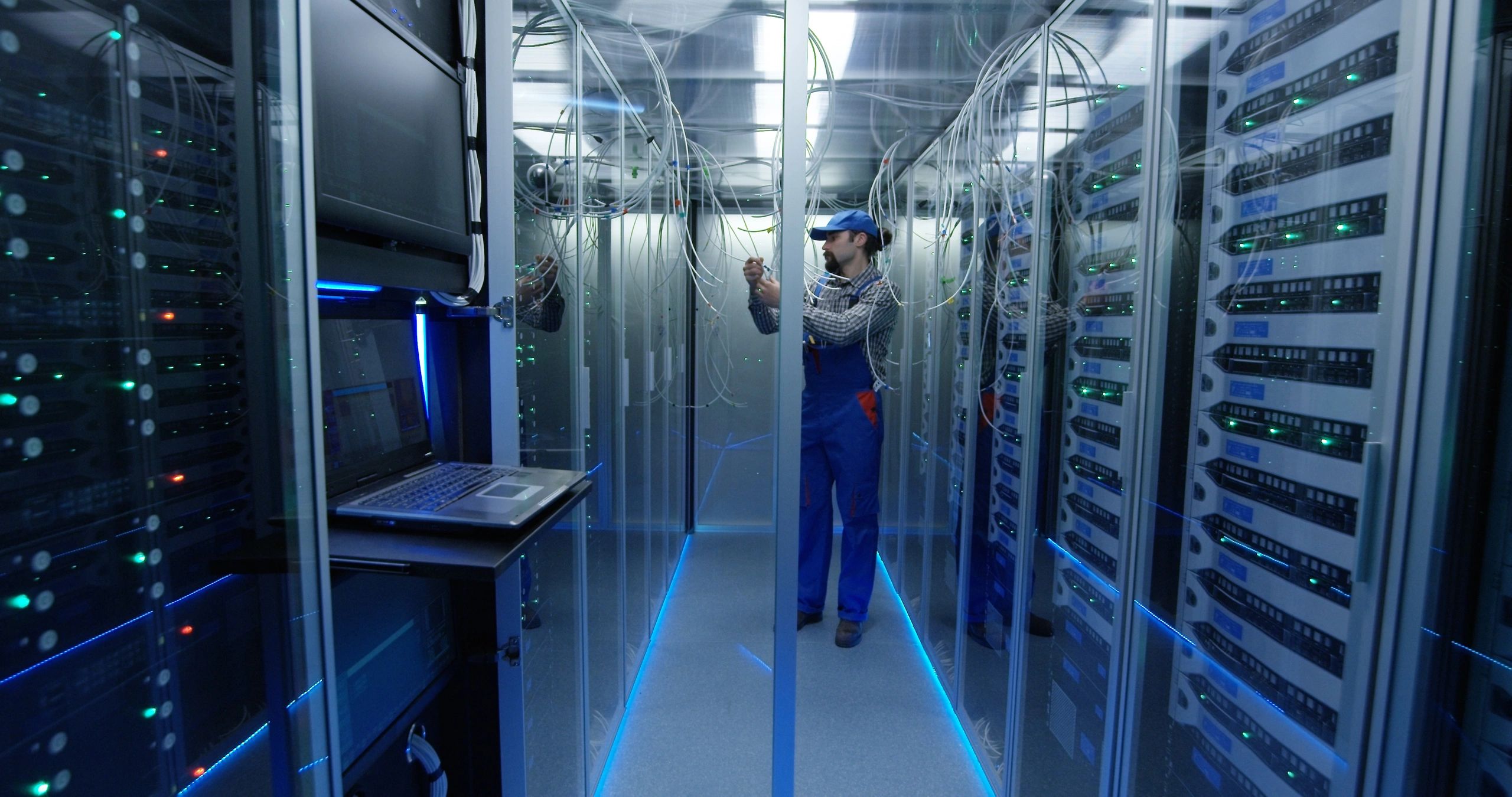 Technician working at a data center